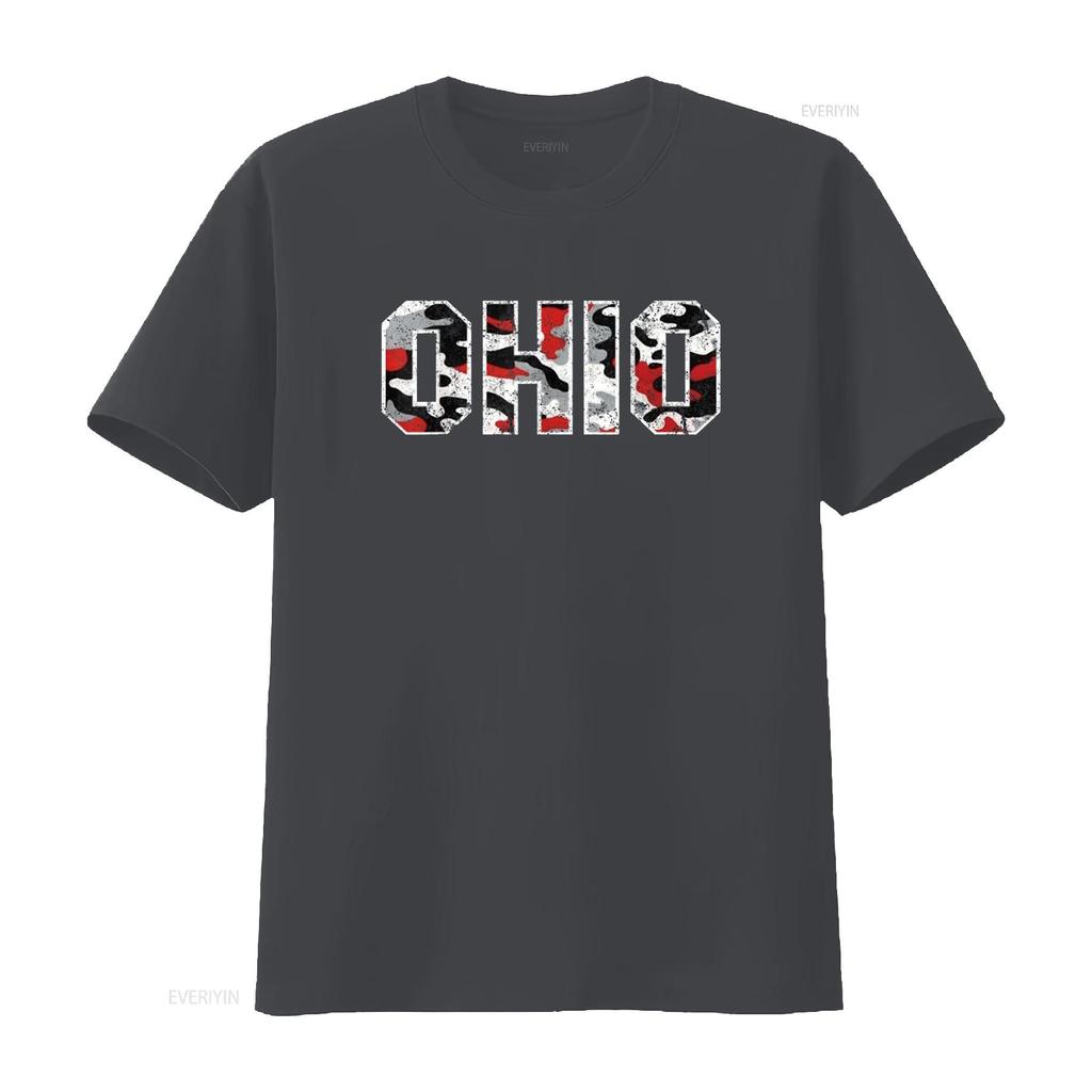 State Of Ohio Ohioan Trendy Distressed Camo Designs T Shirt Vintage Washed Stretched Streetwear Breathable Fashion