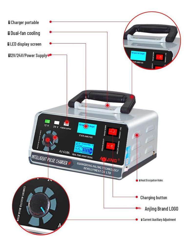 12/24V Smart Pulse Lead-Acid Battery Charger & Repair Machine