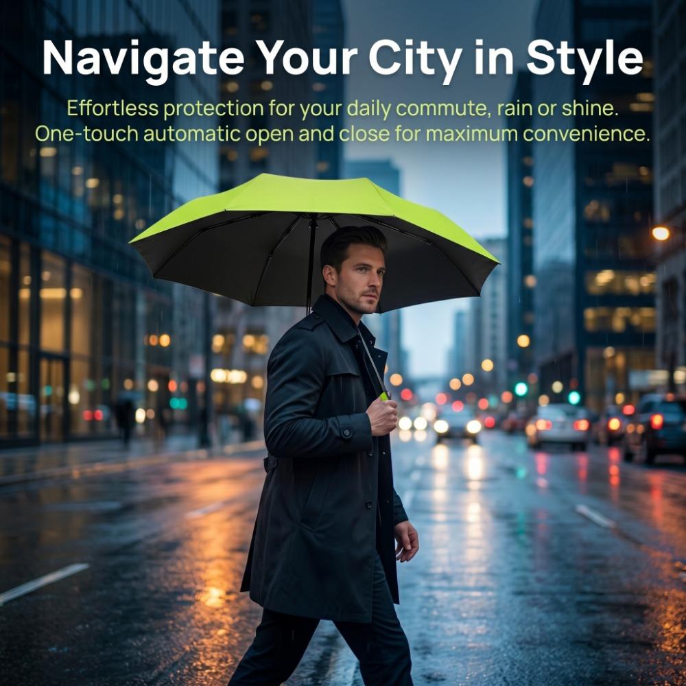 3-Folding Automatic Umbrella 360° Rotating Handle Travel Umbrella Durable Rain Umbrella  Travel
