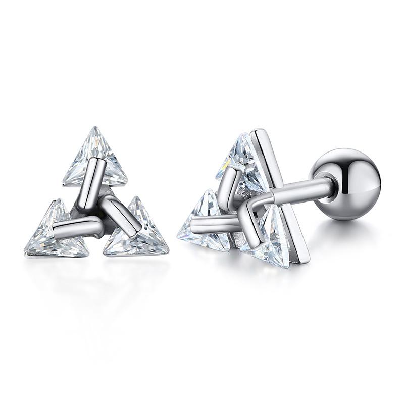 Vnox Cool Punk Triangle Stud Earrings for Men Jewelry, Anti Allergy Stainless Steel Geometric Ear Clip Accessory,1 Piece/ Pair