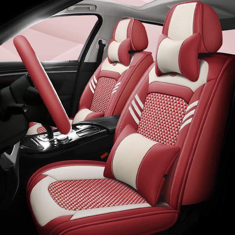 High-End Nappa Leather Ice Silk Car Seat Cushion - Universal Fit, Luxurious Summer Comfort.
