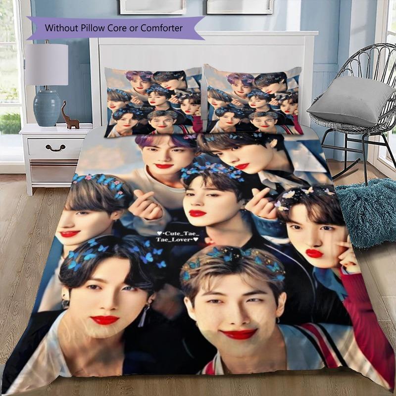 K‑pop Boy Group 3 Pieces Duvet Cover Set, Idol Portrait Print Bedding Set, Soft Home Textile Decor Without Pillow Core For Kpop Fans