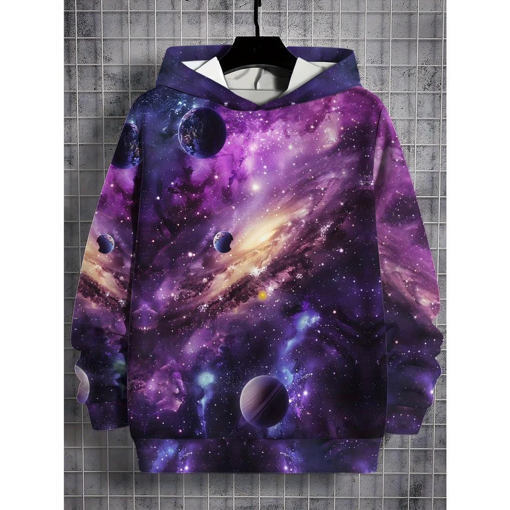 Children's clothing, boys' creative 3D printed hooded sweatshirt, boys' casual sports long sleeved hooded top