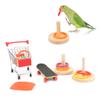 4pcs Parakeets Training Toys with Skateboard Trolley Basketball Hoop Toy Shopping Cart for Pet Birds