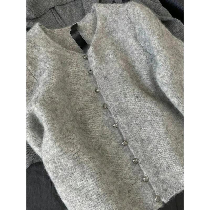 

Премиальный серый мягкий восковой свитер-жакет женский осенний нежный ленивый ветер вязаный кардиган топ one size fits all серый
