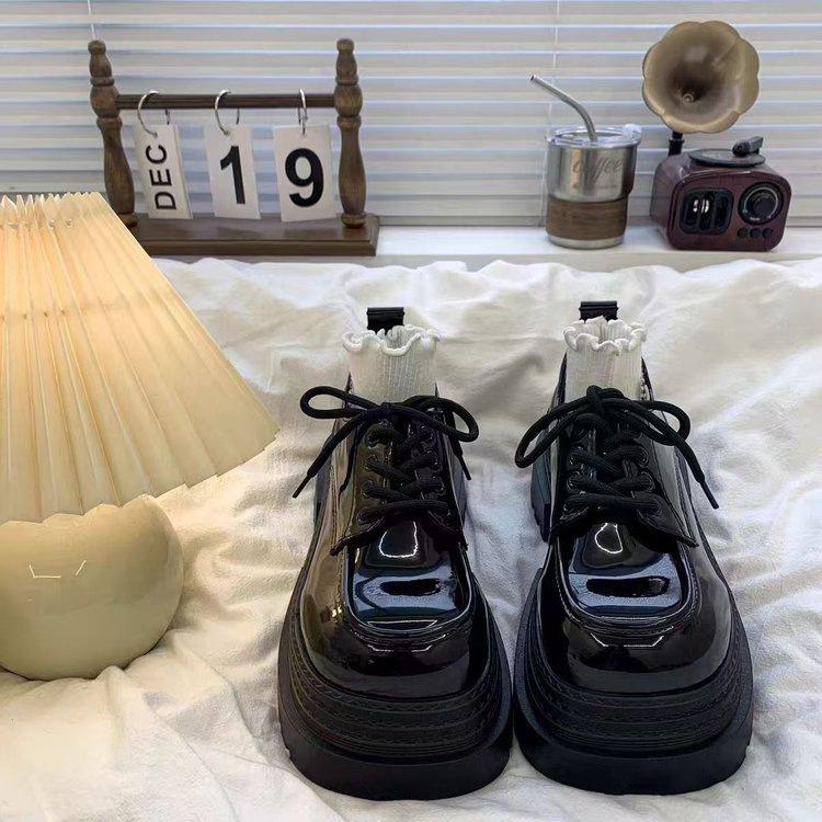 Versatile heightening platform small leather shoes women's 2025 autumn new black small high-heeled British style loafer single shoes