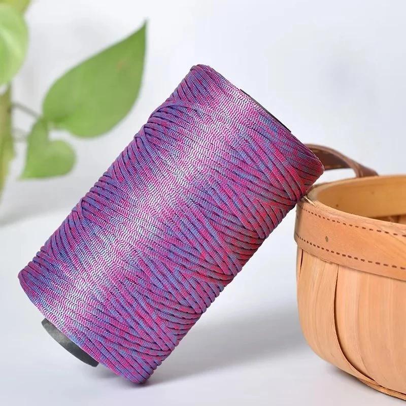 250g/Roll 2.5mm Ice Silk Thread Summer Crochet Yarn for DIY Knitting Bag Shoes Flat Hollow Yarn Hand-knitted Thread Supplies