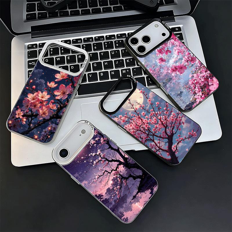Dreamy Night Cherry Blossom Tree Soft Phone Case for iPhone 15 16 17 Pro Max 17Air 16E 14 Plus 13 12 Mini Shockproof Cover Back
