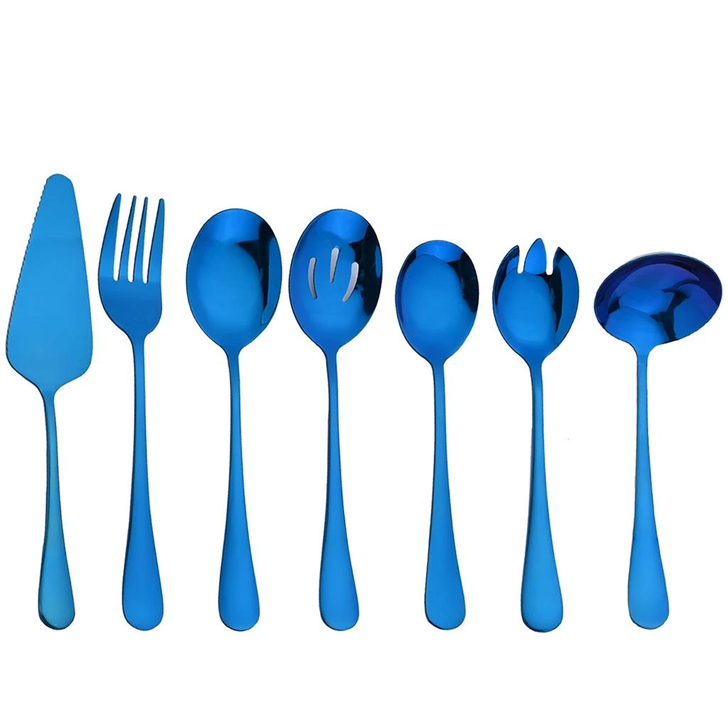 7Pcs Dinnerware Cutlery Set Stainless Steel Portable Kitchen Cake Shovel Service Fork Spoon Colander Spoon Salad Fork Tableware
