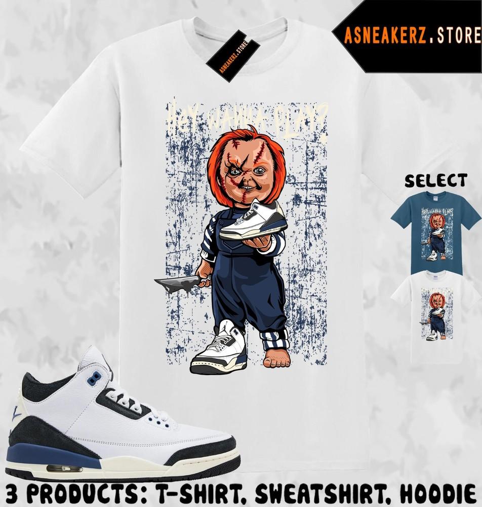 Shirt Matching AJ 3 A Ma Maniere Diffused Blue Match Sneaker Sneakerhead Chucky Unisex T-Shirt XXL
