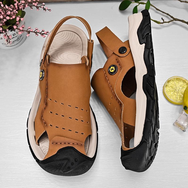 Fashion Casual Leather Sandals for Men Summer Beach Water Hiking Shoes Men Outwear Driving Sandals Stylish Trendy Soft Sole Man Slippers