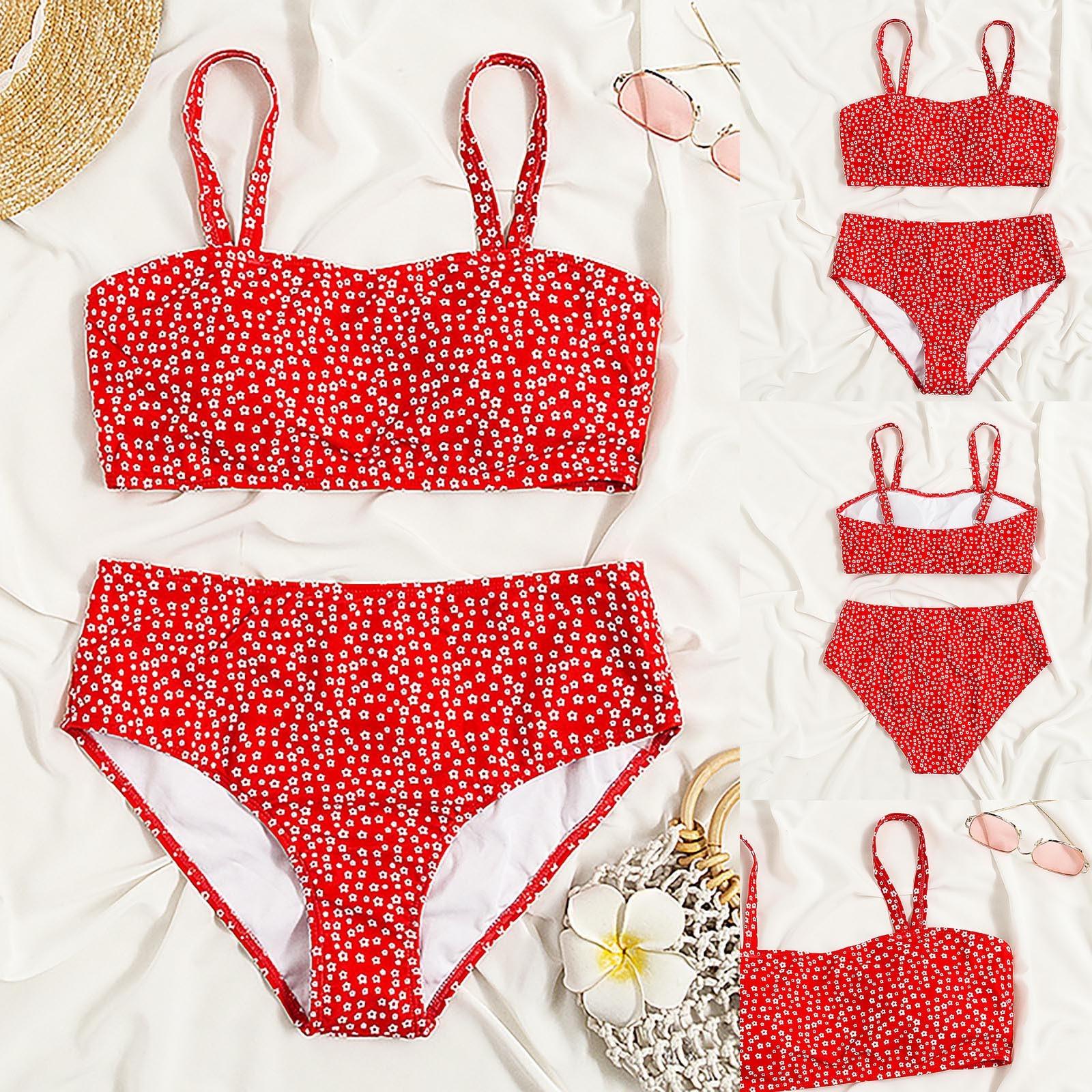 

Модный сексуальный ретро-принтованный разделенный купальник на подтяжках, сексуальный облегающий женский большой купальник XXXL красный