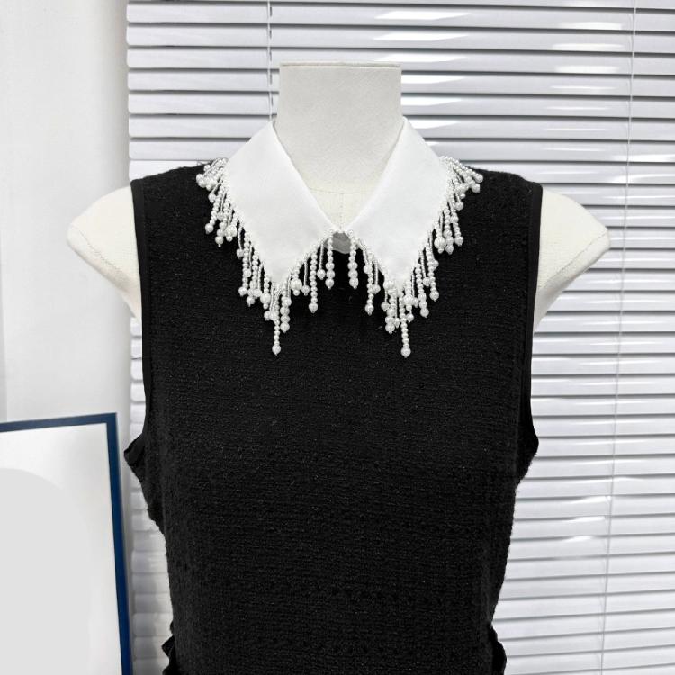 Elegant Pearls Beaded Bib Faux Collar Half Shirt for Women Lapel False Collar Detachable Collar Neckline Choker Necklace