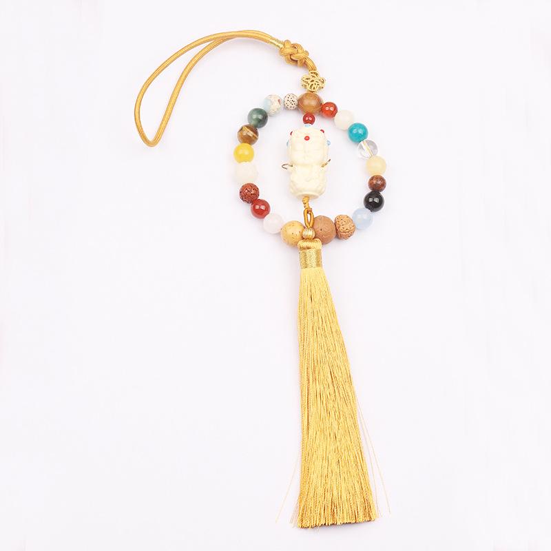 Eighteen-Seed Car Pendant: Safe Travel Charm, Bodhi Bead Ornament, Premium Temple Decoration.
