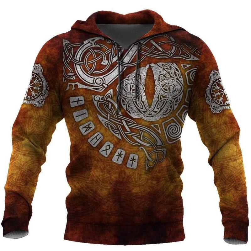 Hoodie Men 3D Print New Viking Mythology Vintage Style Tops Oversized Casual Long Sleeve Pullover Clothes Clothing Spring Autumn