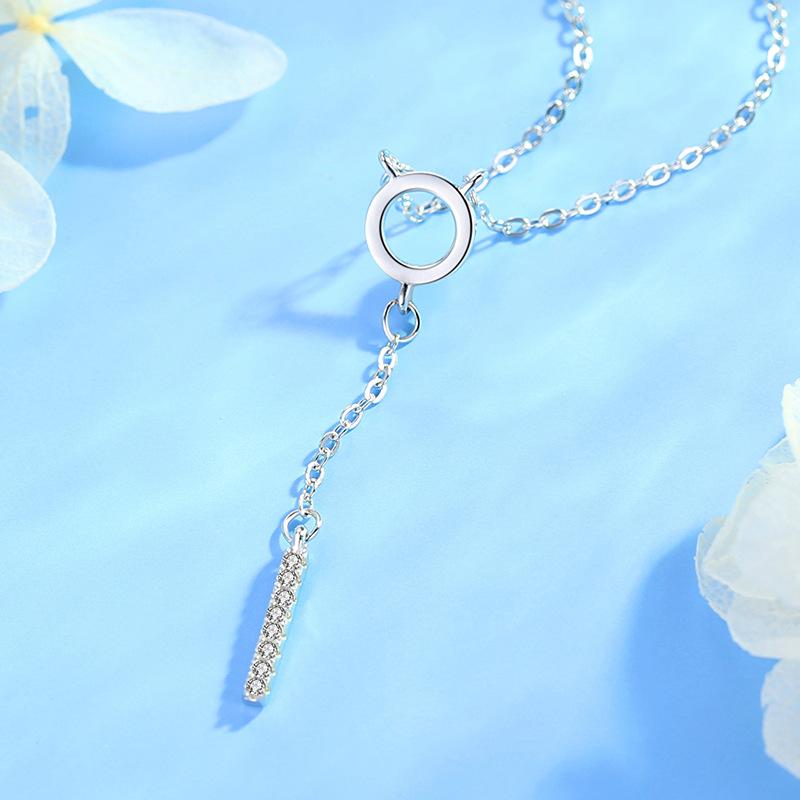 OAHLAN Women's S925 Sterling Silver Circle Necklace with OT Clasp and Diamond-Embedded Long Sweater Chain Fashion Jewelry