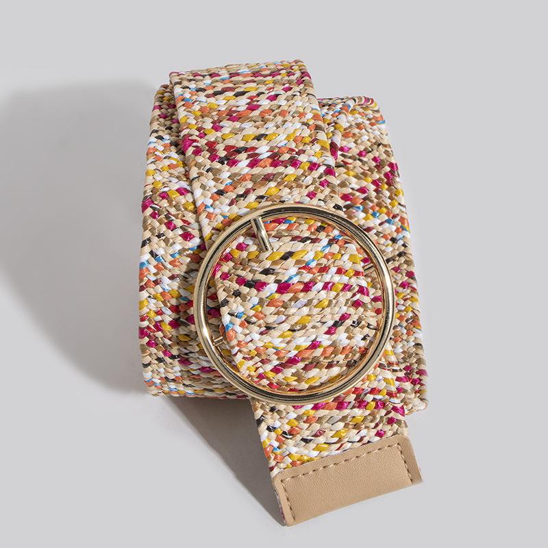 Bohemian Pp Grass Belt for Women, Versatile Decorative Elastic Resin Buckle Woven Women's Belt