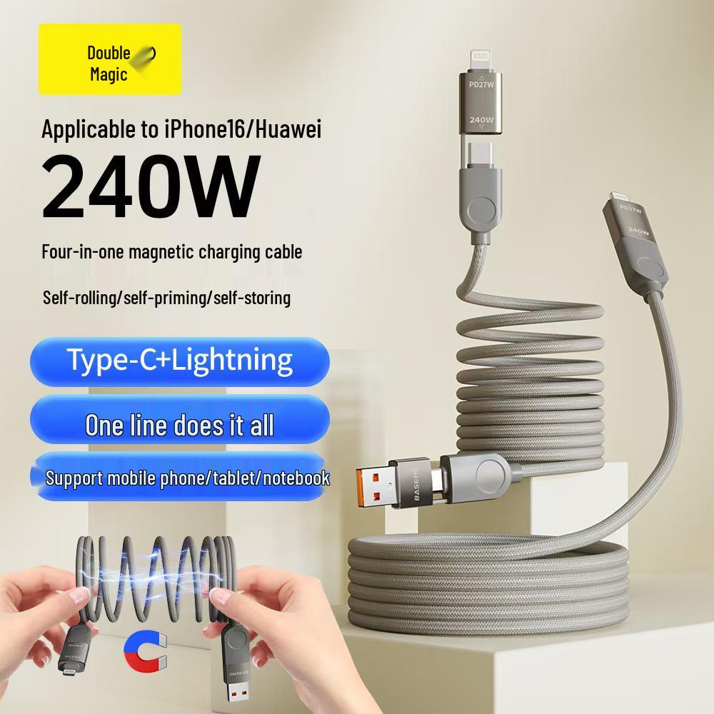 

[Reliable & Durable] 240W Double Magnetic Data Cable for Huawei & Apple, PD Fast Charging, 16-Braided Design