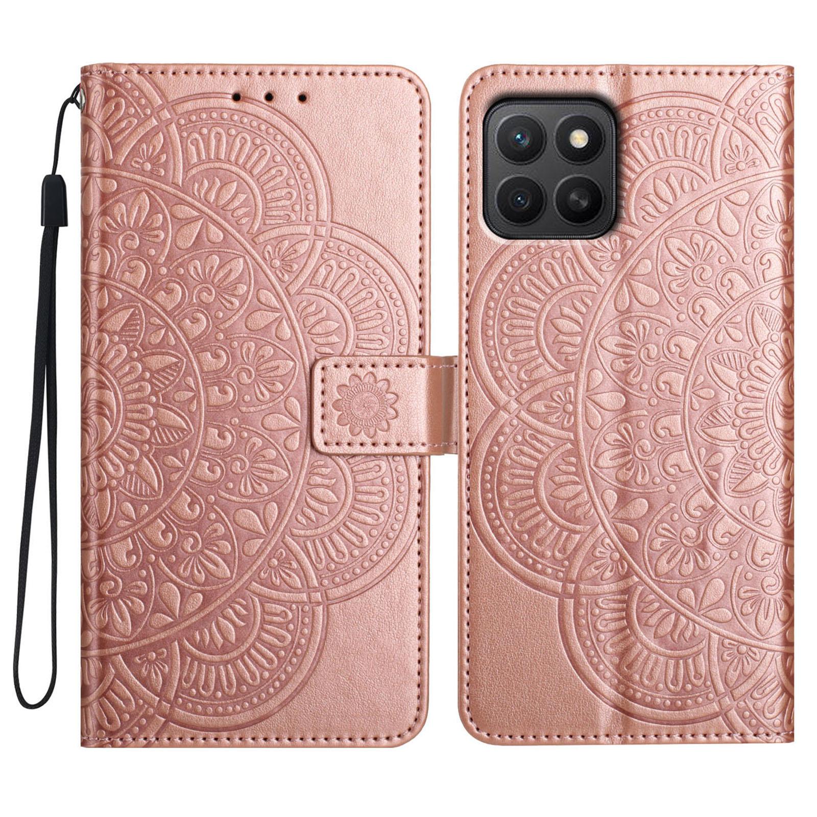 

For Honor X6c 4G Leather Case with Card Slots Mandala Pattern Phone Cover Stand Rose Gold