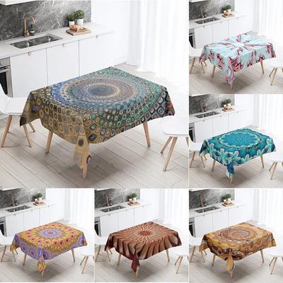 Psychedelic Geometric Mandala Pattern Rectangular Tablecloth Waterproof and Oilproof Wedding Restaurant Kitchen Table Decoration
