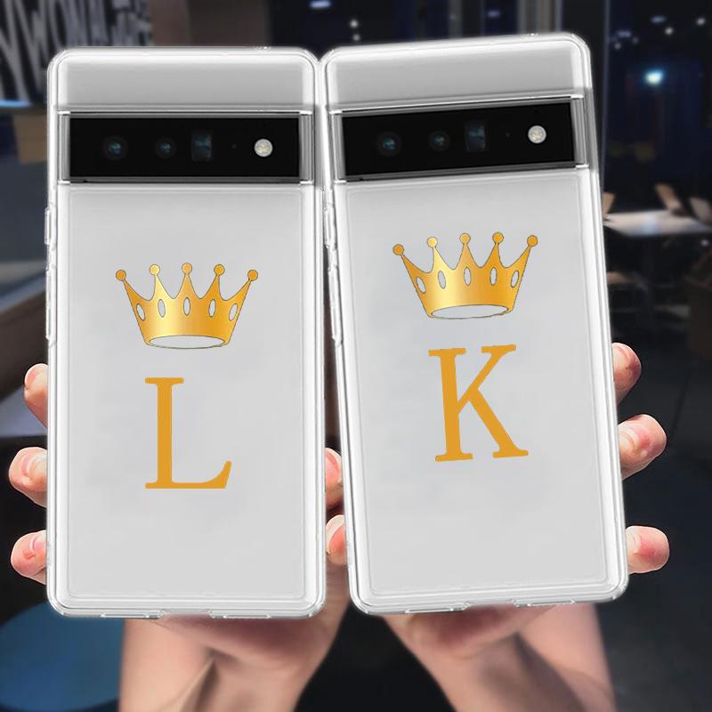 For Google Pixel 10 Pro 10A Phone Case Pixel 9 Pro XL Pixel 8 Pro 9A 8A 7A 7 6A 6 Pro Soft TPU Cover Crown Letter A To B
