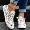 Women's Cartoon Print Flat Loafers, Lightweight Round Toe Comfortable Lace Up Slip On Canvas Shoes, Casual Low Top Shoes