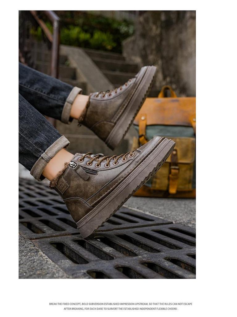 Men's Winter Fleece-Lined Waterproof Non-Slip Martin Boots - Warm, Durable, and Versatile.