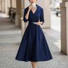 Nuovi modelli primavera 2026, abbigliamento da donna europeo e americano, abito elegante a tinta unita con scollo a V, vestito lungo, adatto per il lavoro