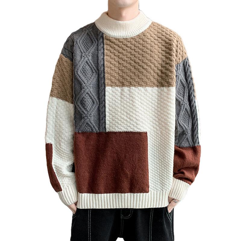 Hot Sale, Men's Semi-turtleneck Loose Sweater Knitted Sweater, Large Size Men's Thread Sweater