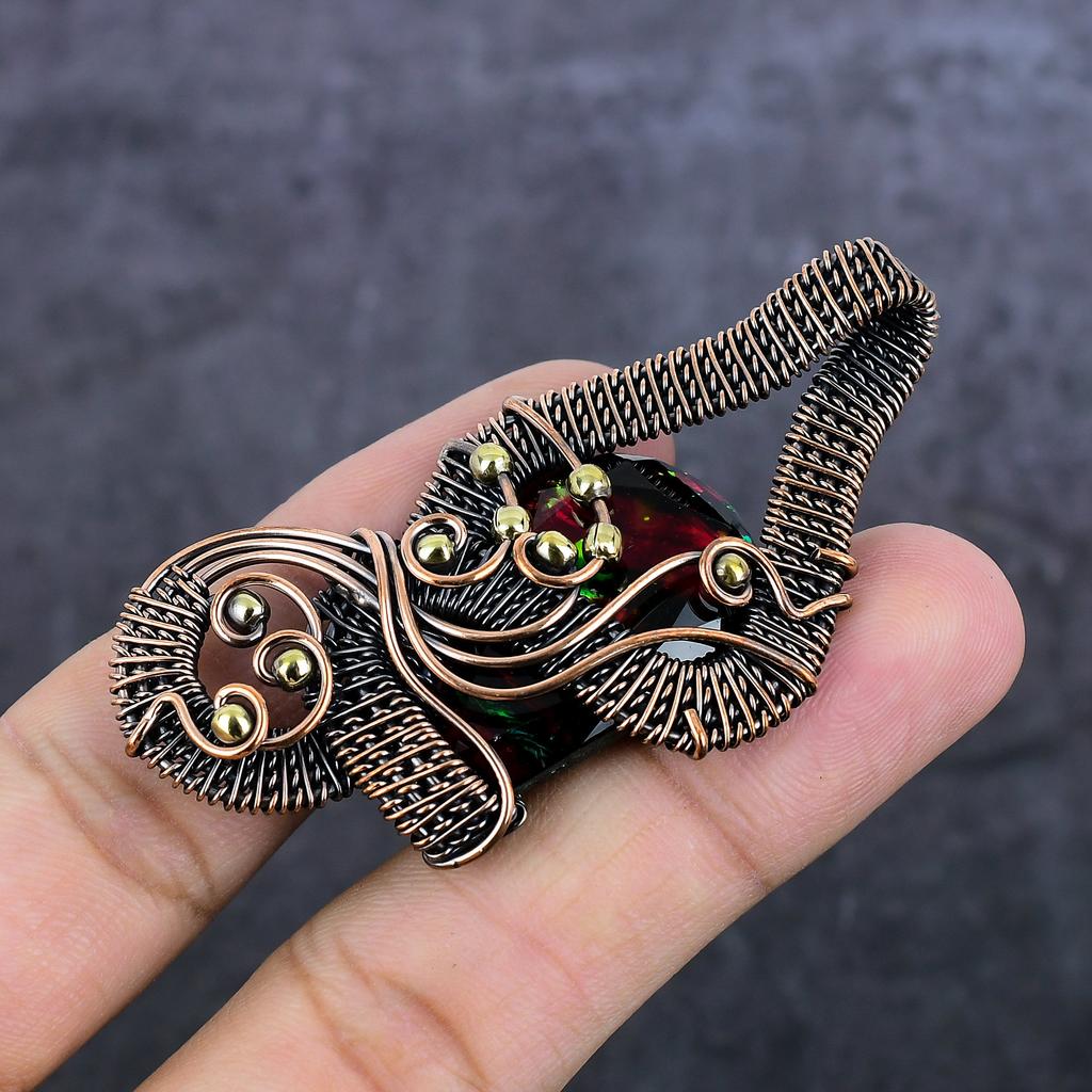 Mystischer Topas Handgefertigter Kupferdraht Wickel Schmuck Anhänger 2,68" C8m79