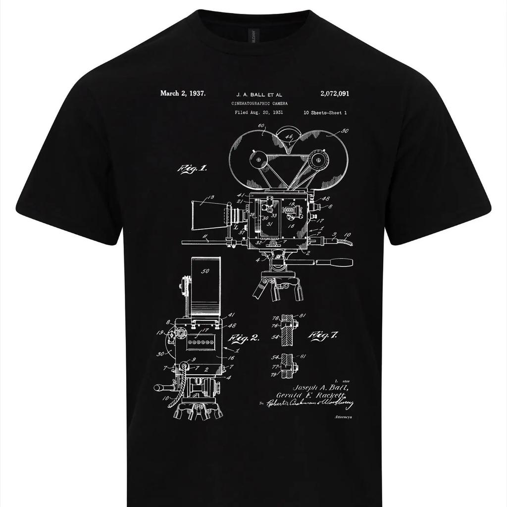 T-shirt Brevetto Macchina Fotografica Film Vintage Cinematografia Progetto Vintage Versatile Comoda Unisex Moda