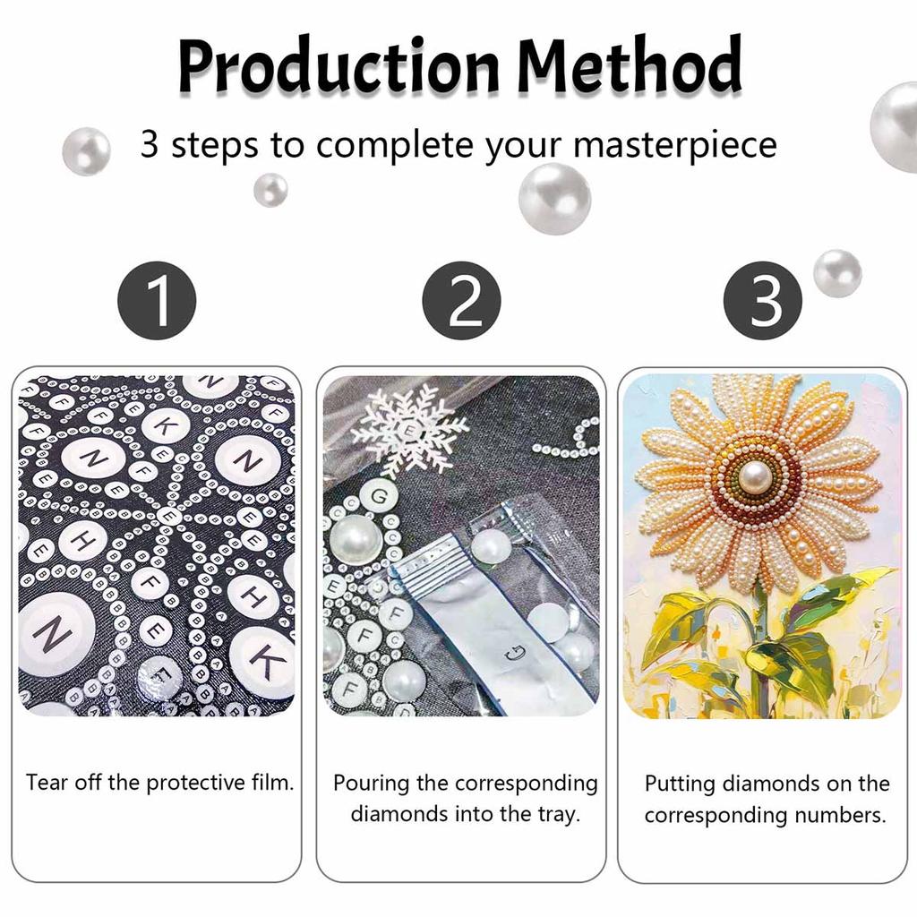 DIY Frameless Pearl Art Painting Kit Elegant Daisy Flower 3D Bead Canvas Handmade Craft for Adults Wall Decoration Gift