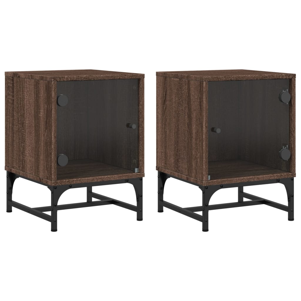 Nightstands with Glass Doors 2 Pcs Brown Oak Effect 35 X 37 X 50 Cm