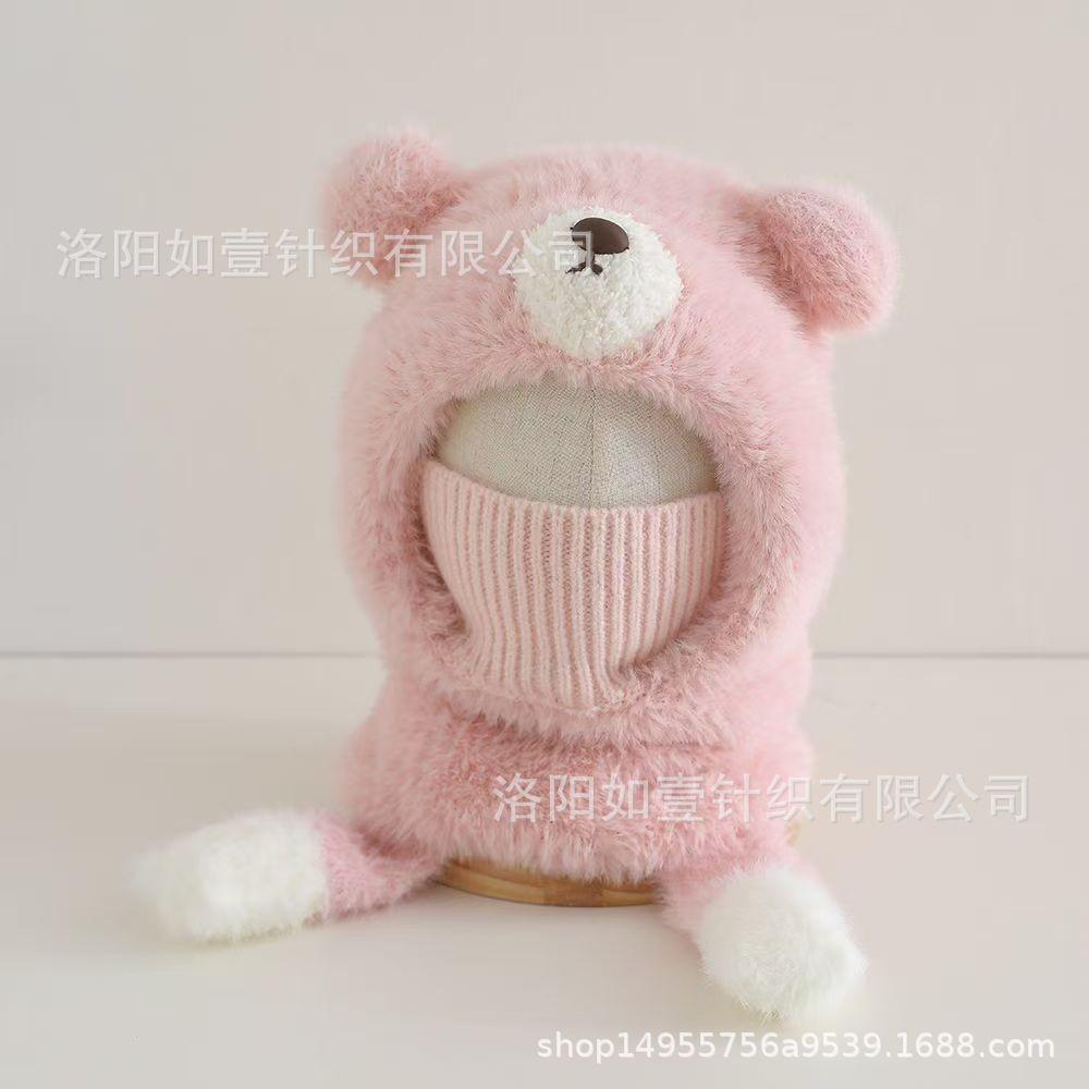 Baby hat children's scarf mask integrated autumn and winter girls plush warm boys ear hat windproof face protection