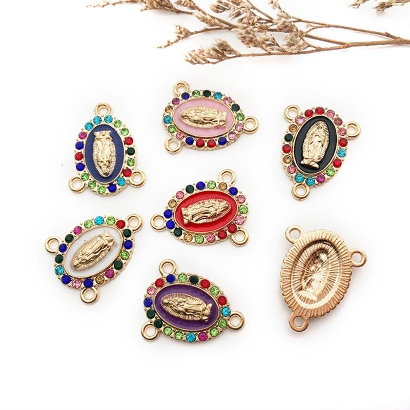 Virgin Mary Charms for Jewelry Making Enamel Mix Color Rhinestones Pendants for Jewelry Necklace Bracelet Making