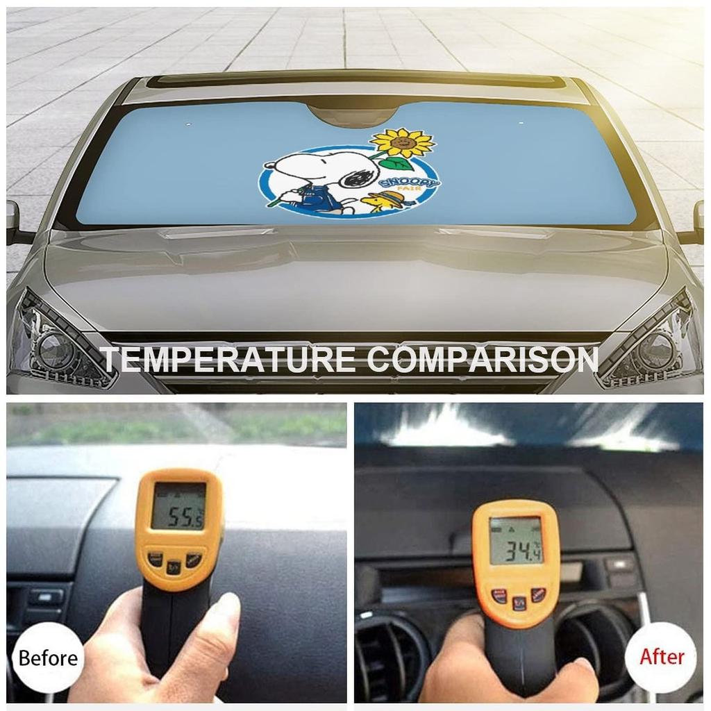 Snoopy Car Sunshade, Insulating, Suction Cup Sunshade, UV Protection, Perfect for Car Camping, Cute and Stylish, 130x70cm (Sunflower B)