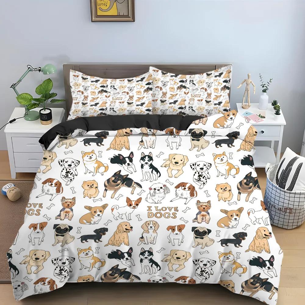 Poszewka na kołdrę z kreskówkowym psem Ładna ilustrowana szczeniak zwierzęcy abstrakcyjny obraz sztuka sypialniana dekoracje poszewka na kołdrę dla dzieci