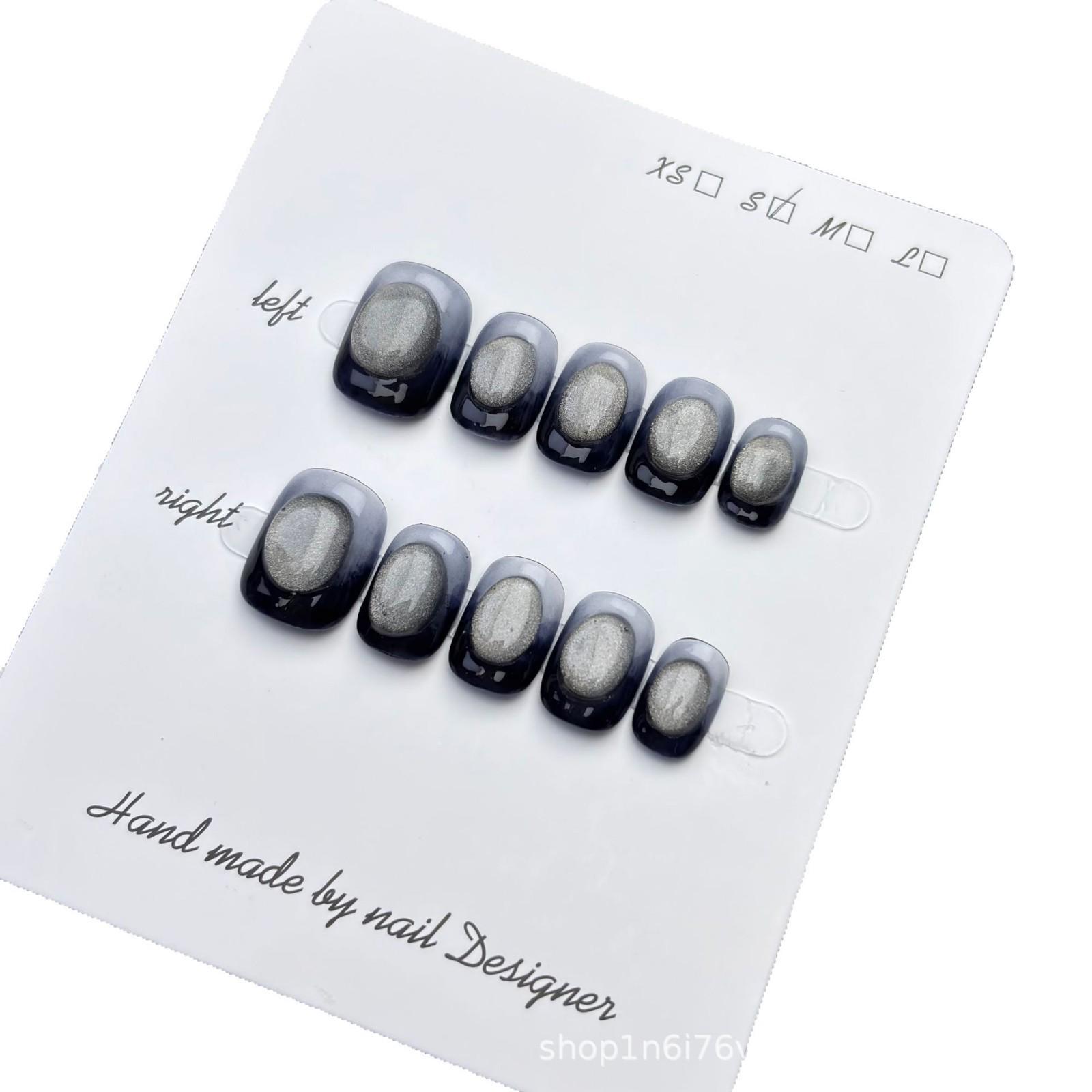 

Starry Sky Cat Eye: Handmade Wearable Nails with Glass Bead Accents Large