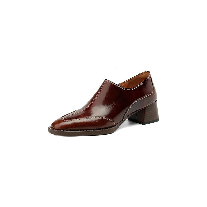 2024 Newest Women Pumps Thick Heels Square Toe Shoes Woman Mature Genuine Leather Spring Summer Basic Office Ladies Working