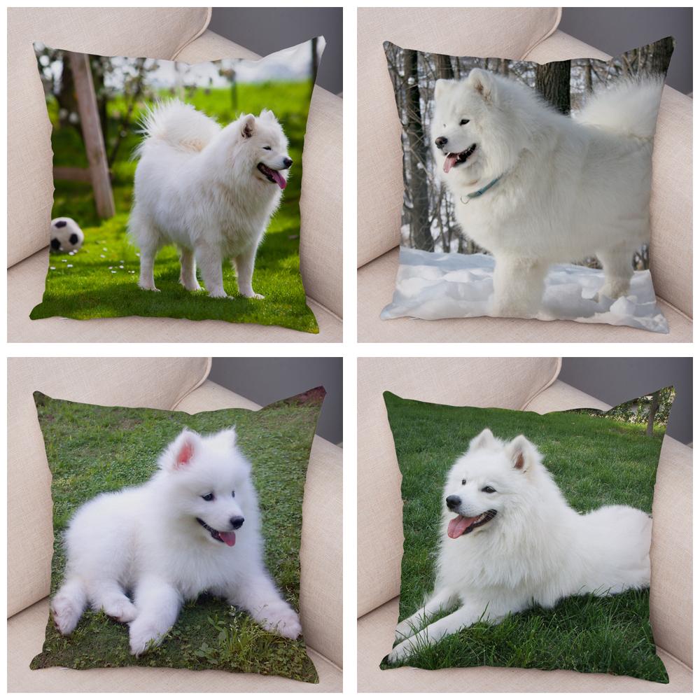 50 Stil Husă de Pernă Câine Alb Drăguț Samoyed Decor Husă de Pernă Animal de Companie Iubitor Husă de Pernă Moale de Pluș pentru Canapé Cameră Copii
