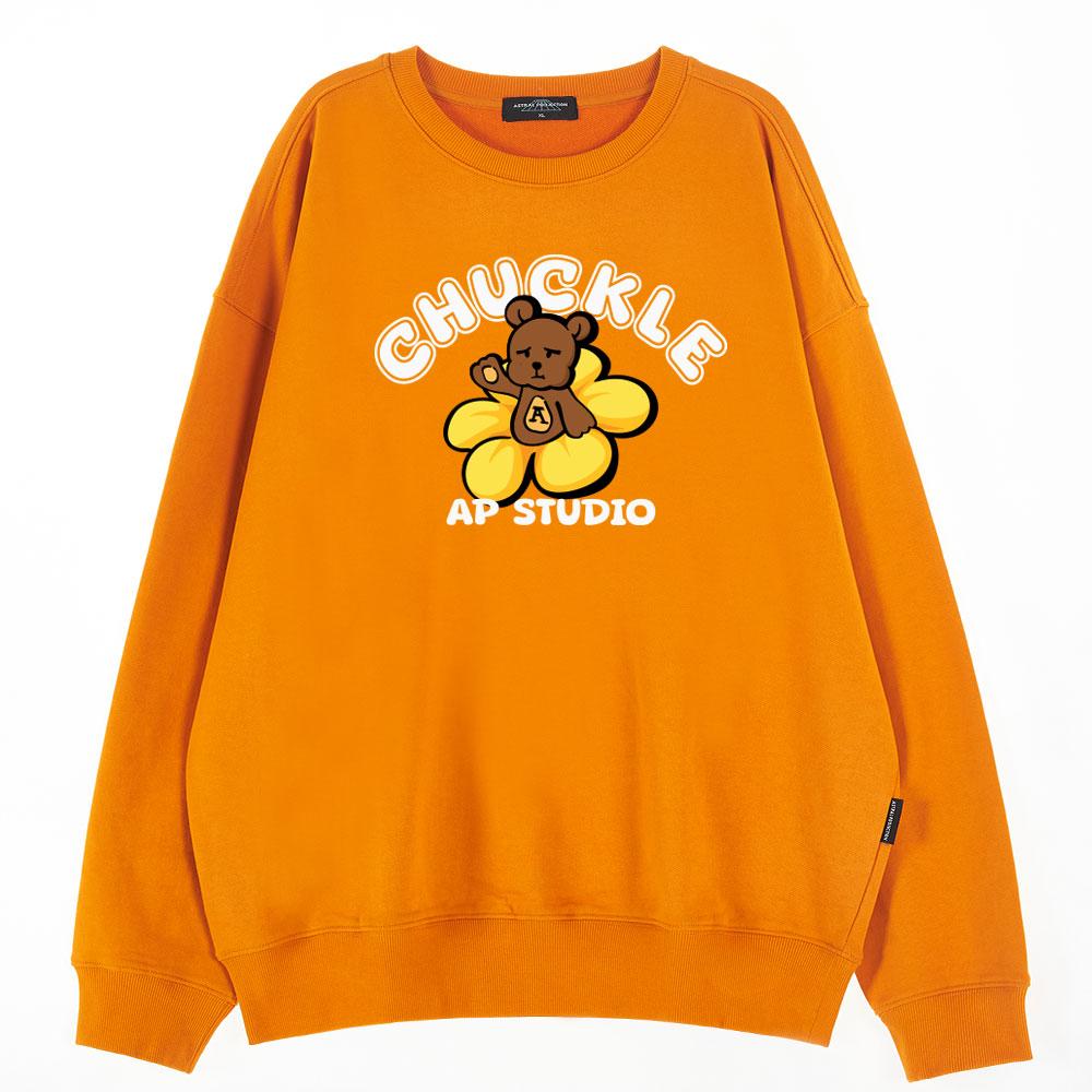 ASTRAL PROJECTION Oversized Drop Shoulder Chuckle Bear Sweatshirt_Orange