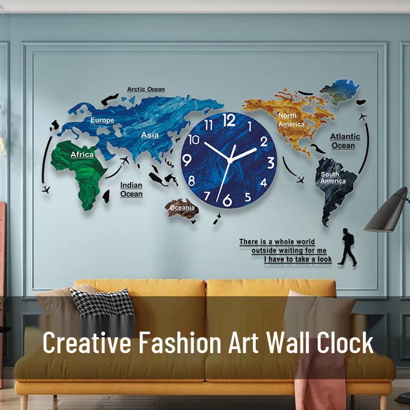 High-End 3D World Map Wall Clock for Living Room and Dining Room Decor