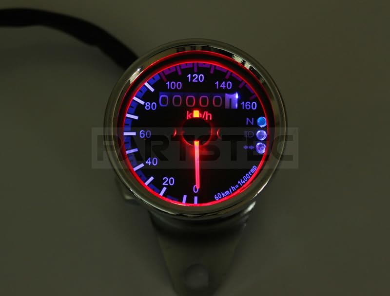 MOTOR POWER 156-40 Motorcycle, Universal Mechanical Speedometer, Maximum Speed 160 km, Black Panel, Plated