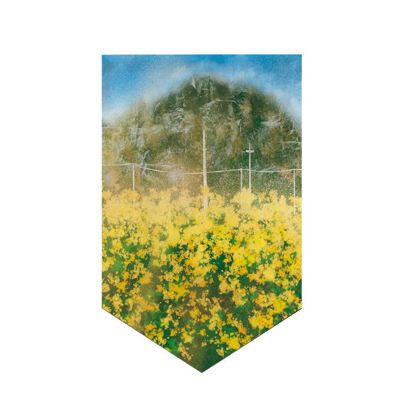 Pastoral Style Hanging Curtain Landscape Scenery Short Curtain  Restaurant Doorway Triangle Flag Kitchen Noren Flag Partition 25x40cm&Velcro