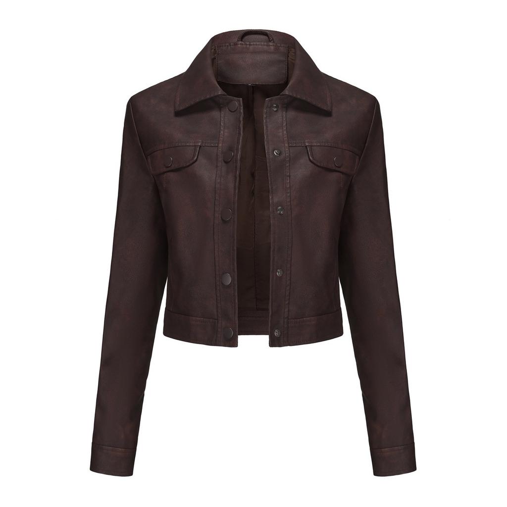 2024 spring and autumn new thin leather jacket women's multi-pocket cardigan casual jacket European and American fashion popular daily coat