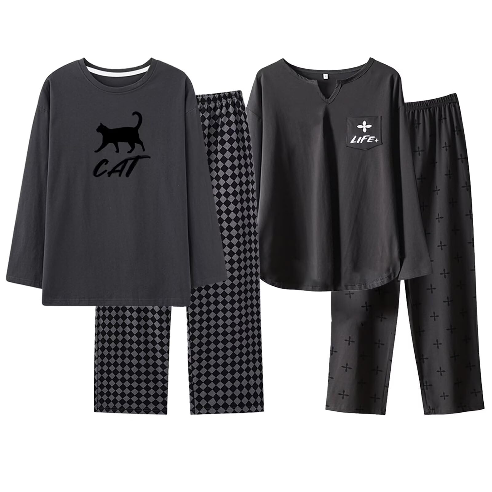 

HEWEAYTA Легкая пижама с длинным рукавом Домашняя одежда для и Круглый вырез Цветочный принт Домашняя одежда Свободный крой Размер Женский - Весна, Лето, Осень, Комплект,