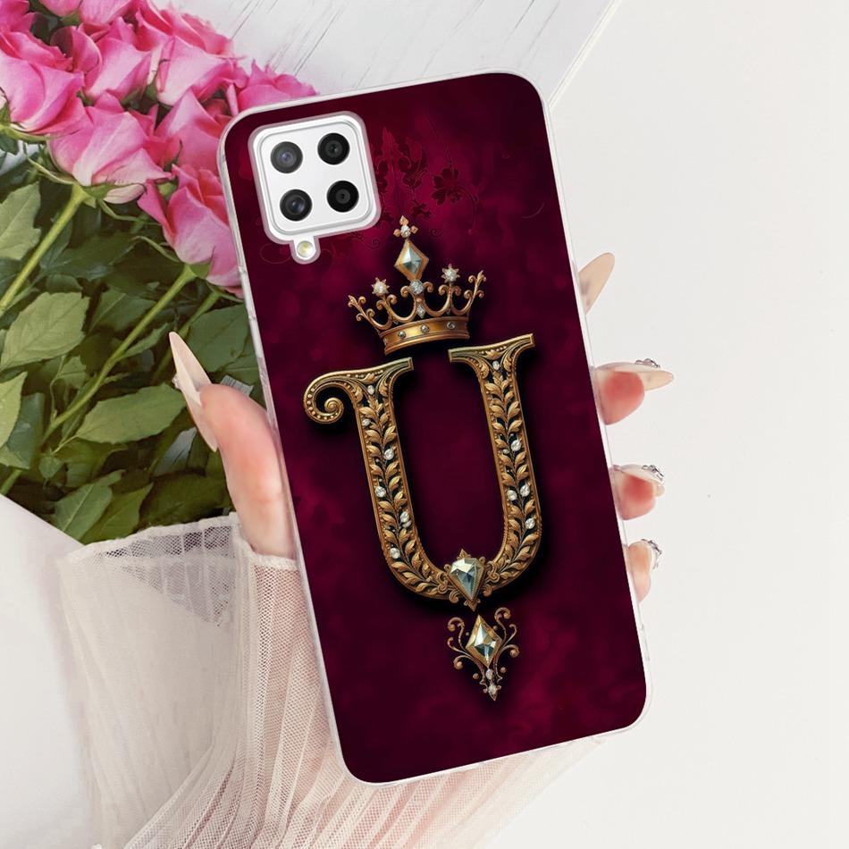 For Samsung Galaxy A22 4G 5G Royal Crown Initial Letter Couple Phone Case For Samsung A22 A225F Soft Silicone TPU Covers Bumpers