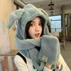 Autumn and Winter Hats for Women Cute Rabbit Ear Scarf  Integrated Warm Plush Gloves Three Piece Set  Korean Style Versatile Scarf