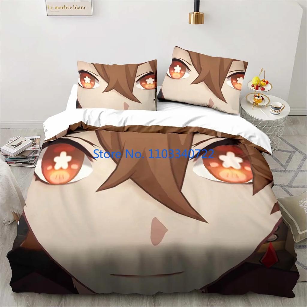 Cartoon Anime Genshin Impact Game Bedding Duvet Cover Print Comforter Cover Bedclothes for Boy Girl Bedding Sets Bedroom Decor