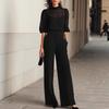 Completo 3 Pezzi da Donna con Pantaloni a Gamba Larga a Manica Corta